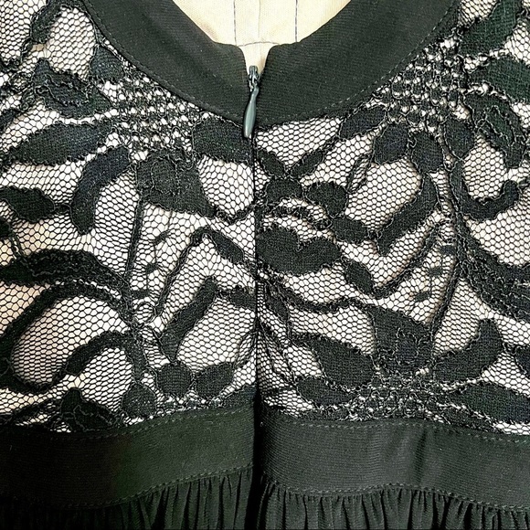 Morgan & Co. Black Swing Dress Lace Bodice with Nude Underlay Pleated Skirt 3/4 - Picture 10 of 13